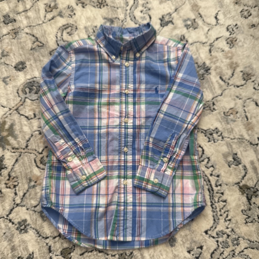 Ralph Lauren Toddler 4T Boy Oxford Shirt Plaid Long Sleeve Button Down Pony Logo